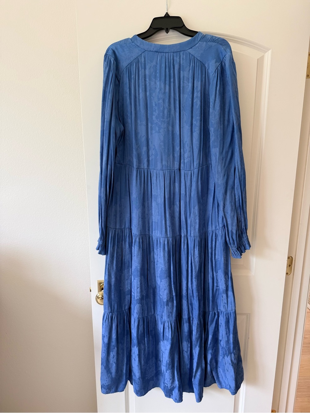 Anthropologie Blue Long Sleeve Tiered V-Neck Maxi Dress - Picture 2 of 2